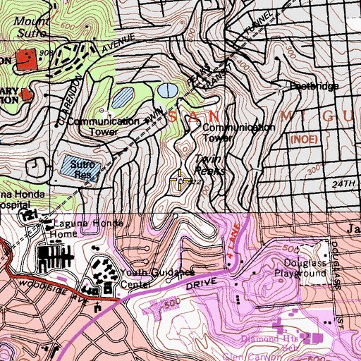 Topographic Map of Twin Peaks, CA