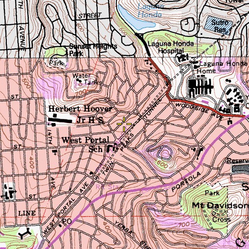 Topographic Map of Twin Peaks Tunnel, CA
