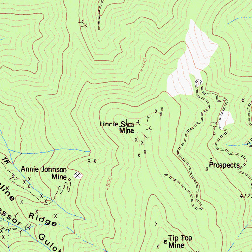 Topographic Map of Uncle Sam Mine, CA