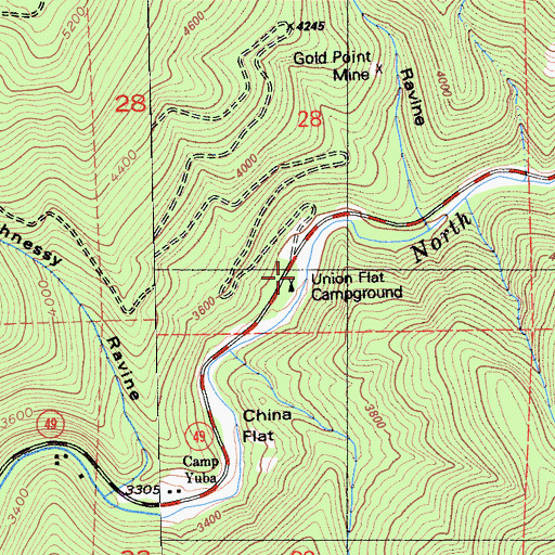 Topographic Map of Union Flat Campground, CA