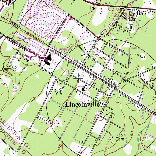 Topographic Map of Lincolnville Fire Department, SC