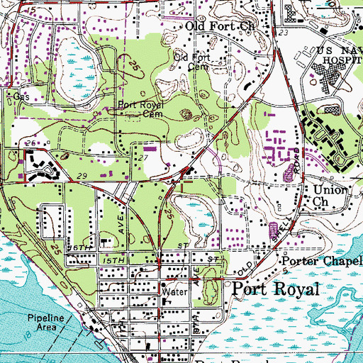 Topographic Map of Beaufort Fire Department Station 3, SC