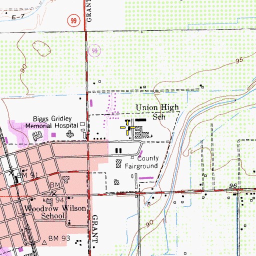 Topographic Map of Gridley High School, CA
