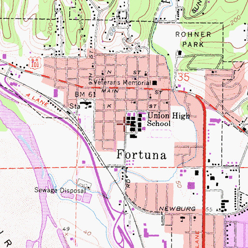 Topographic Map of Fortuna Union High School, CA