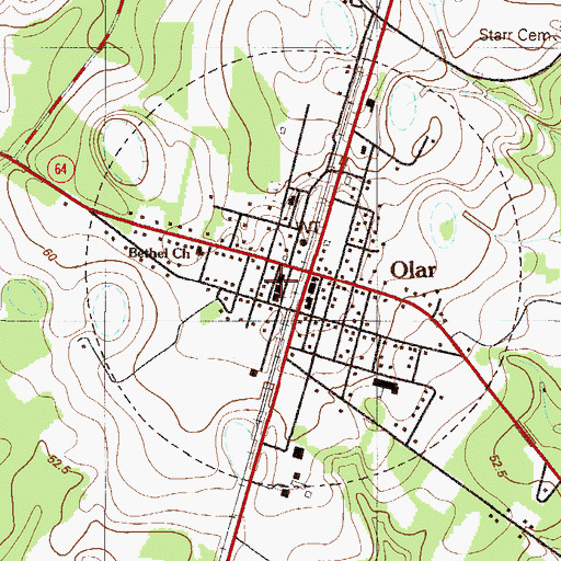 Topographic Map of Olar Fire Department Station 8, SC