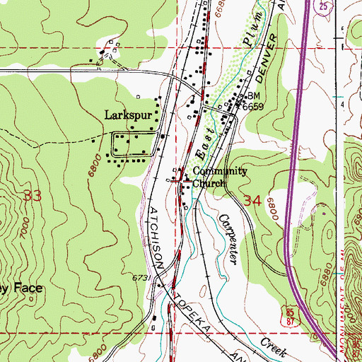 Topographic Map of Larkspur Fire Protection District Station 161, CO