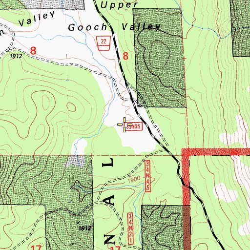 Topographic Map of Upper Gooch Valley, CA