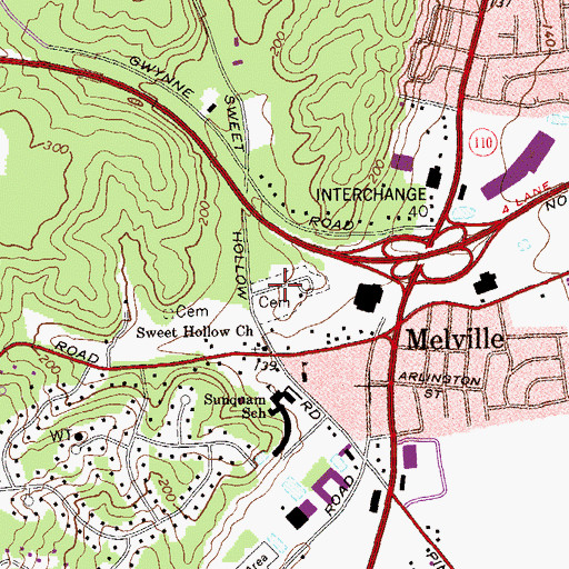 Topographic Map of Melville Cemetery, NY