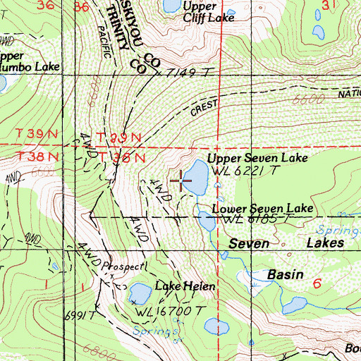 Topographic Map of Upper Seven Lake, CA