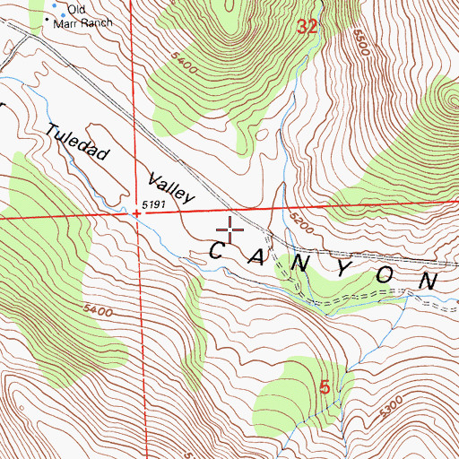 Topographic Map of Upper Tuledad Valley, CA