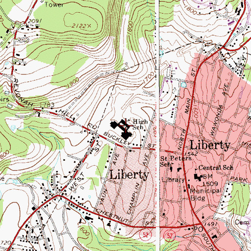Topographic Map of Liberty High School, NY