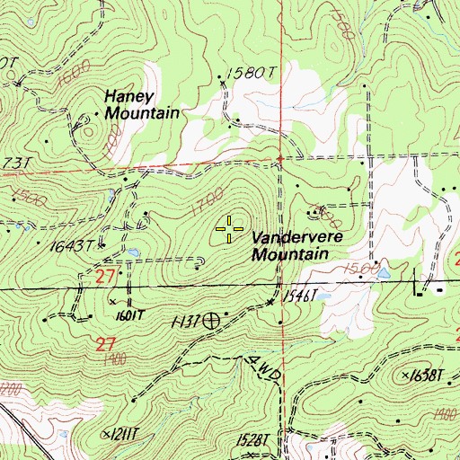 Topographic Map of Vandervere Mountain, CA