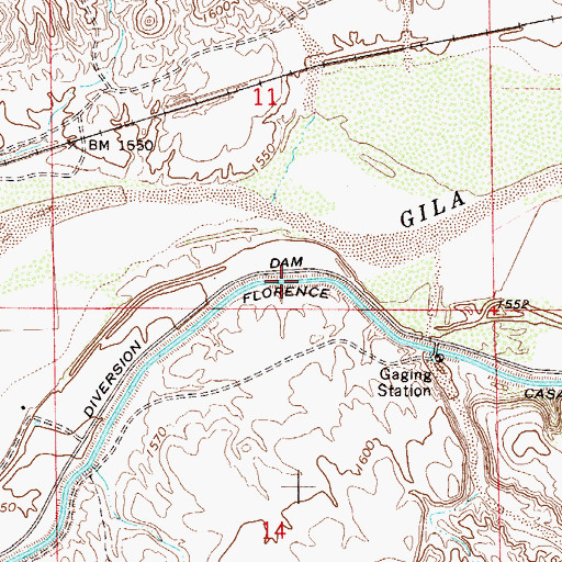 Topographic Map of Florence Diversion Dam, AZ