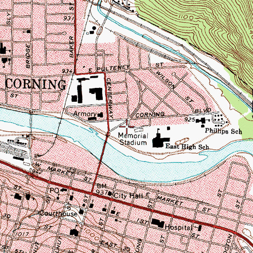 Topographic Map of Corning Fire Department, NY