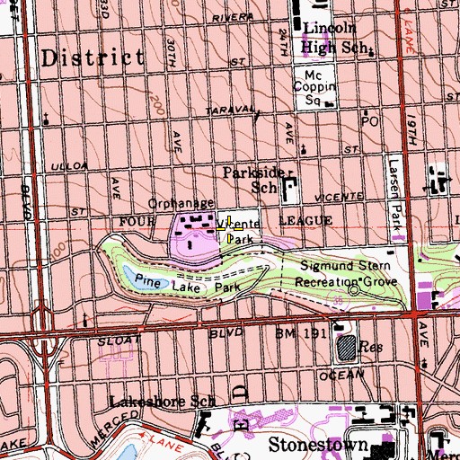 Topographic Map of Vicente Park, CA