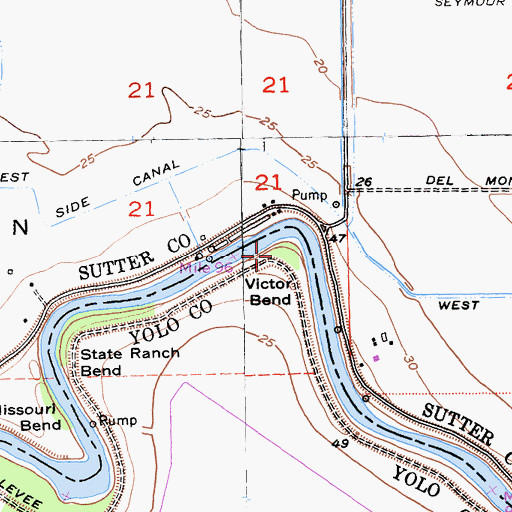 Topographic Map of Victor Bend, CA