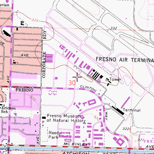 Topographic Map of San Joaquin Valley College - Fresno Aviation, CA