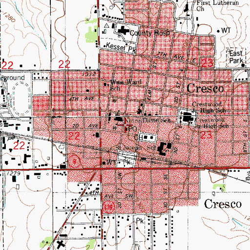 Topographic Map of Cresco City Fire Department, IA