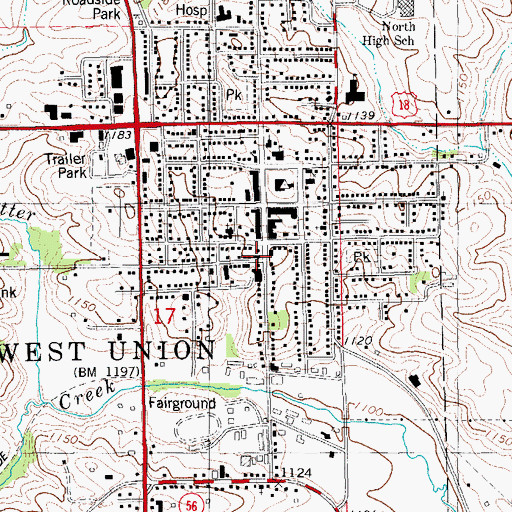 Topographic Map of West Union Fire Department, IA