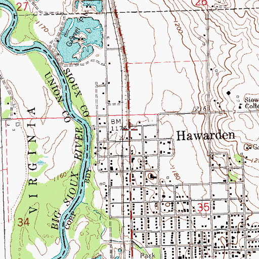 Topographic Map of Hawarden Fire Department, IA