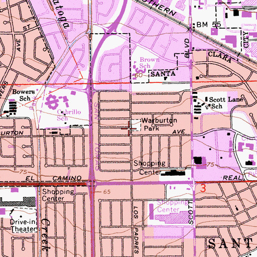 Topographic Map of Warburton Park, CA