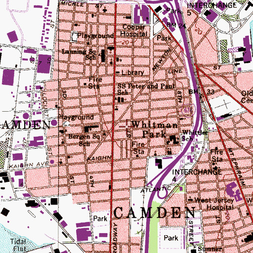 Topographic Map of South Camden Alternative Middle School, NJ