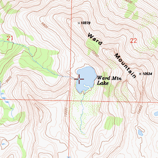 Topographic Map of Ward Mountain Lake, CA