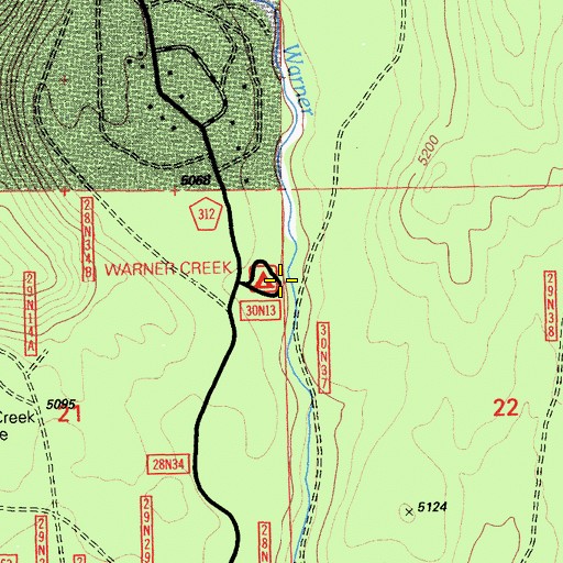 Topographic Map of Warner Creek Campground, CA