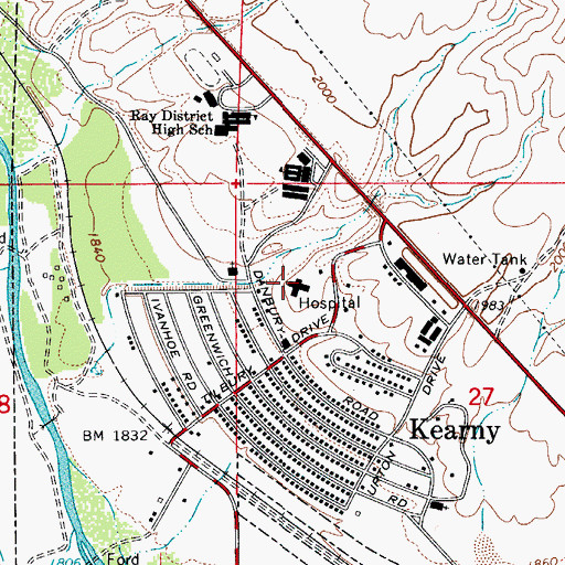 Topographic Map of Kennecott Cooper Corporation Hospital, AZ