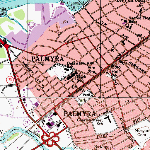 Topographic Map of Palmyra Evening High School, NJ