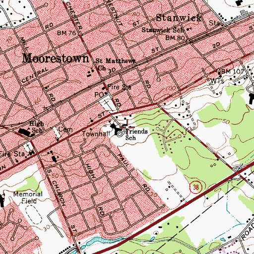 Topographic Map of Moorestown Friends School, NJ