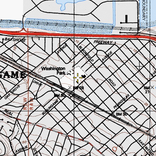 Topographic Map of Washington Park, CA