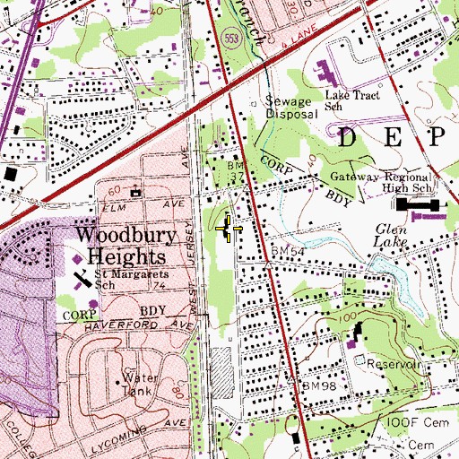 Topographic Map of Woodbury Heights Elementary School, NJ