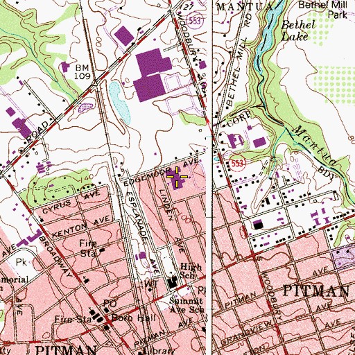 Topographic Map of Pitman High School, NJ