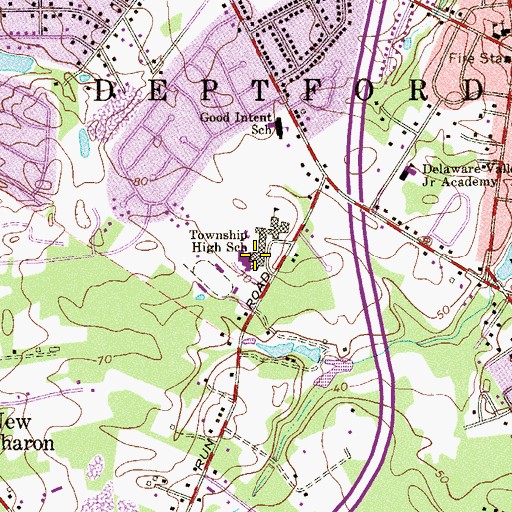 Topographic Map of Deptford Township High School, NJ