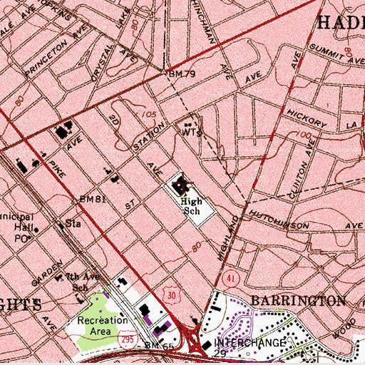 Topographic Map of Haddon Heights High School, NJ