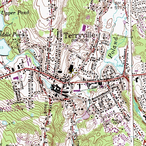 Topographic Map of Terryville High School, CT