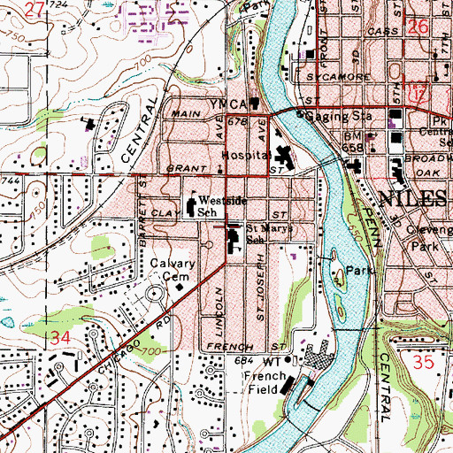 Topographic Map of Saint Mary's Historical Marker, MI