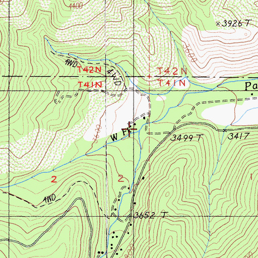 Topographic Map of West Fork Parks Creek, CA