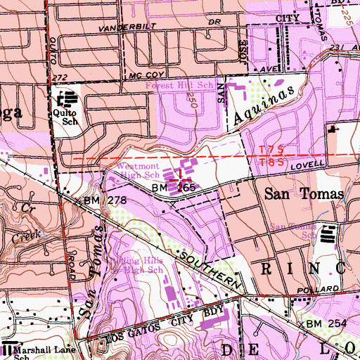 Topographic Map of Westmont High School, CA