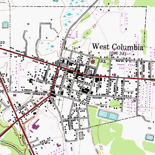 Topographic Map of West Columbia Police Department, TX
