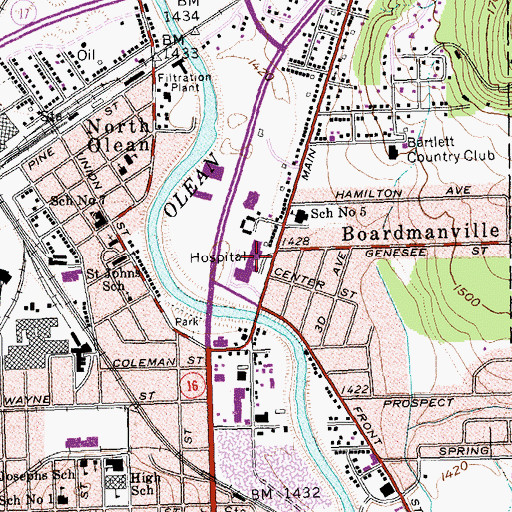 Topographic Map of Olean General Hospital, NY