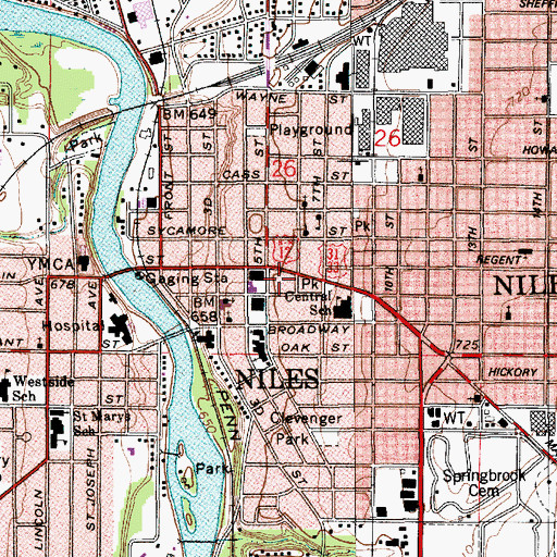Topographic Map of Niles City Hall, MI