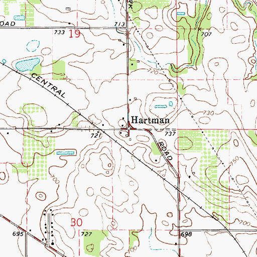 Topographic Map of Hartman Post Office (historical), MI