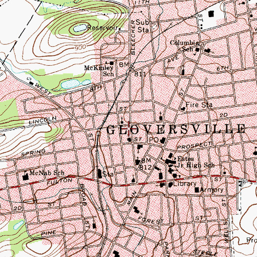 Topographic Map of Gloversville Day Nursery, NY