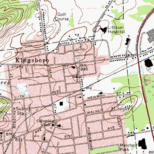 Topographic Map of Kingsboro Avenue Public School (historical), NY