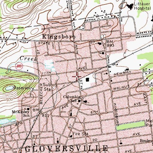 Topographic Map of Gloversville Fire Station Number 3, NY