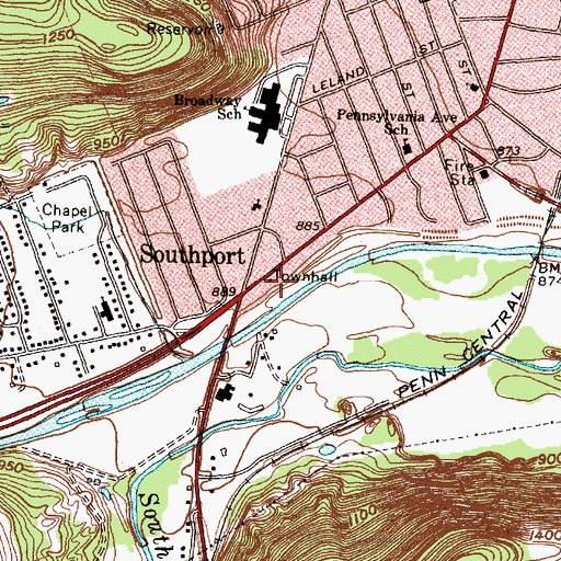 Topographic Map of Southport Town Hall, NY