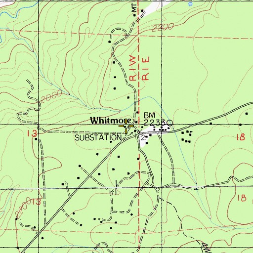 Topographic Map of Whitmore, CA