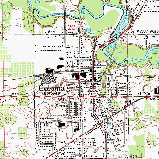 Topographic Map of Coloma Post Office, MI
